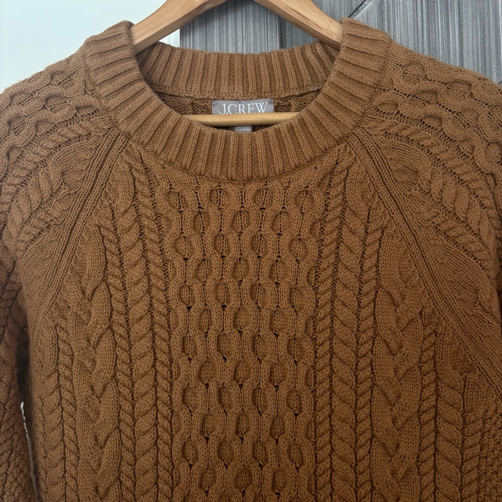 J. Crew Cotton Crewneck Cable-knit Fisherman Sweater Tan Medium Holiday ‘23 - Picture 4 of 12